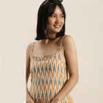 Women Mustard & Blue Printed Sleeveless Culotte Jumpsuit