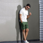 Men Green Stretch Chino Shorts